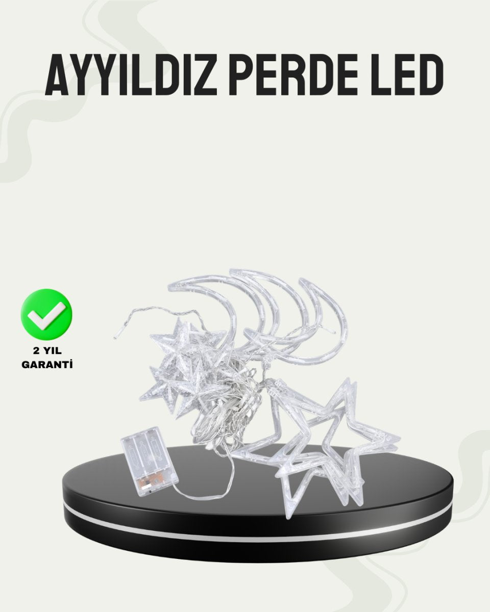 Prizli Yıldız Ay Perde LED Işık Ev ve Organizasyon Dekoru