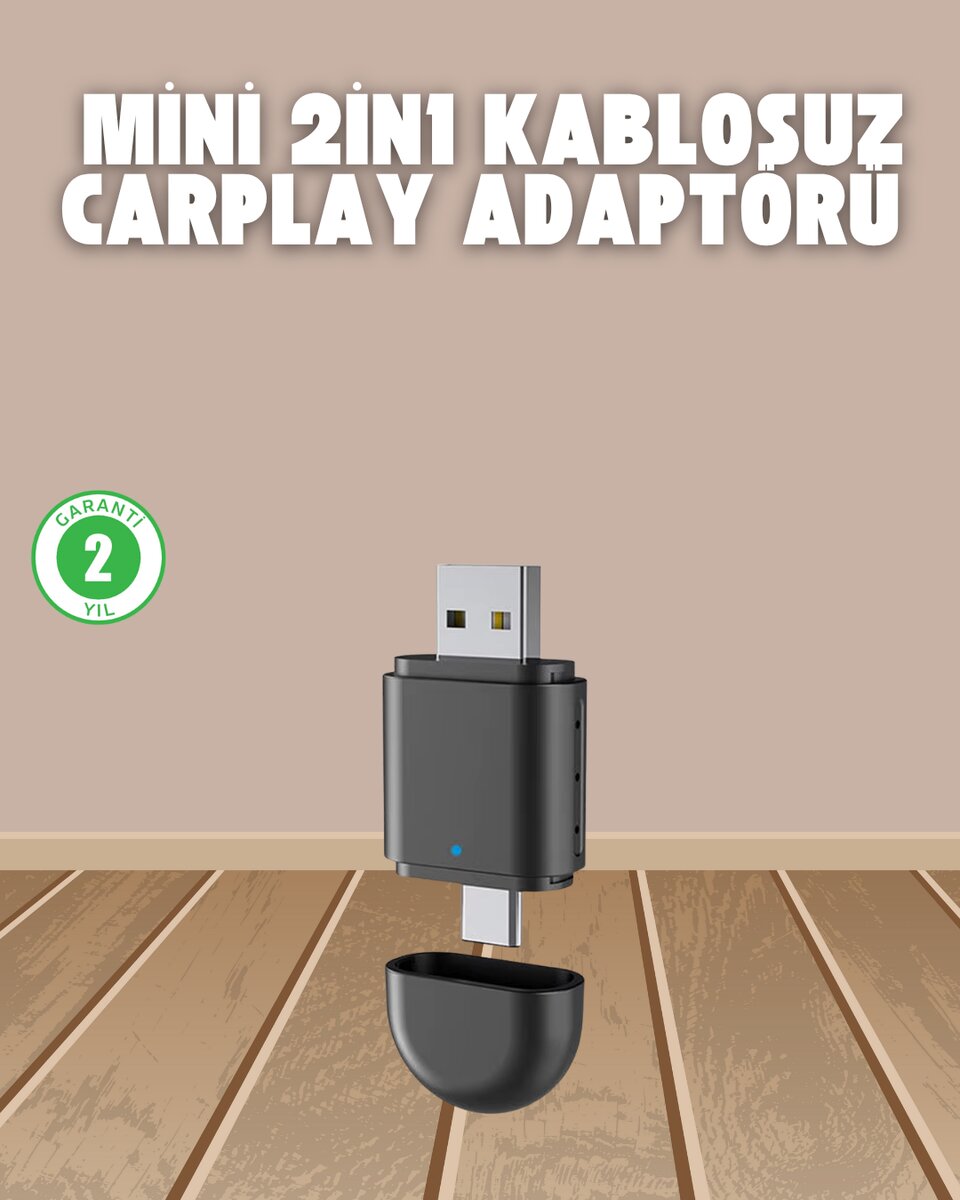 Kablosuz CarPlay Adaptörü – USB-A & Type-C Uyumlu Hızlı Bağlantı Cihazı