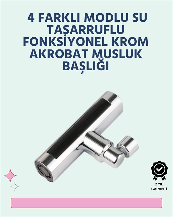 Krom Kaplamalı Çok Fonksiyonlu Musluk Başlığı | Paslanmaz Malzeme