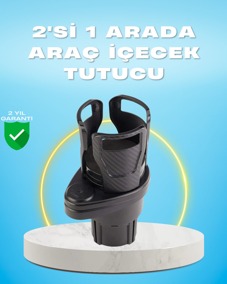 Çiftli Araba Bardak Tutucu Karbon Fiber Görünümlü 360° Ayarlı