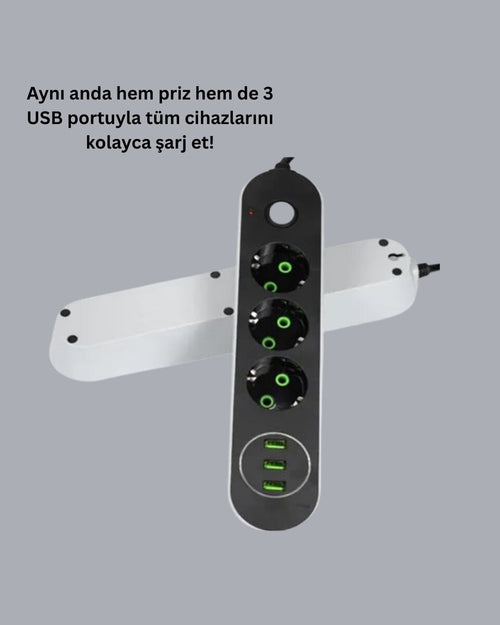 3 USB Çıkışlı Hızlı Şarjlı Anahtarlı Üçlü Priz - görsel 2