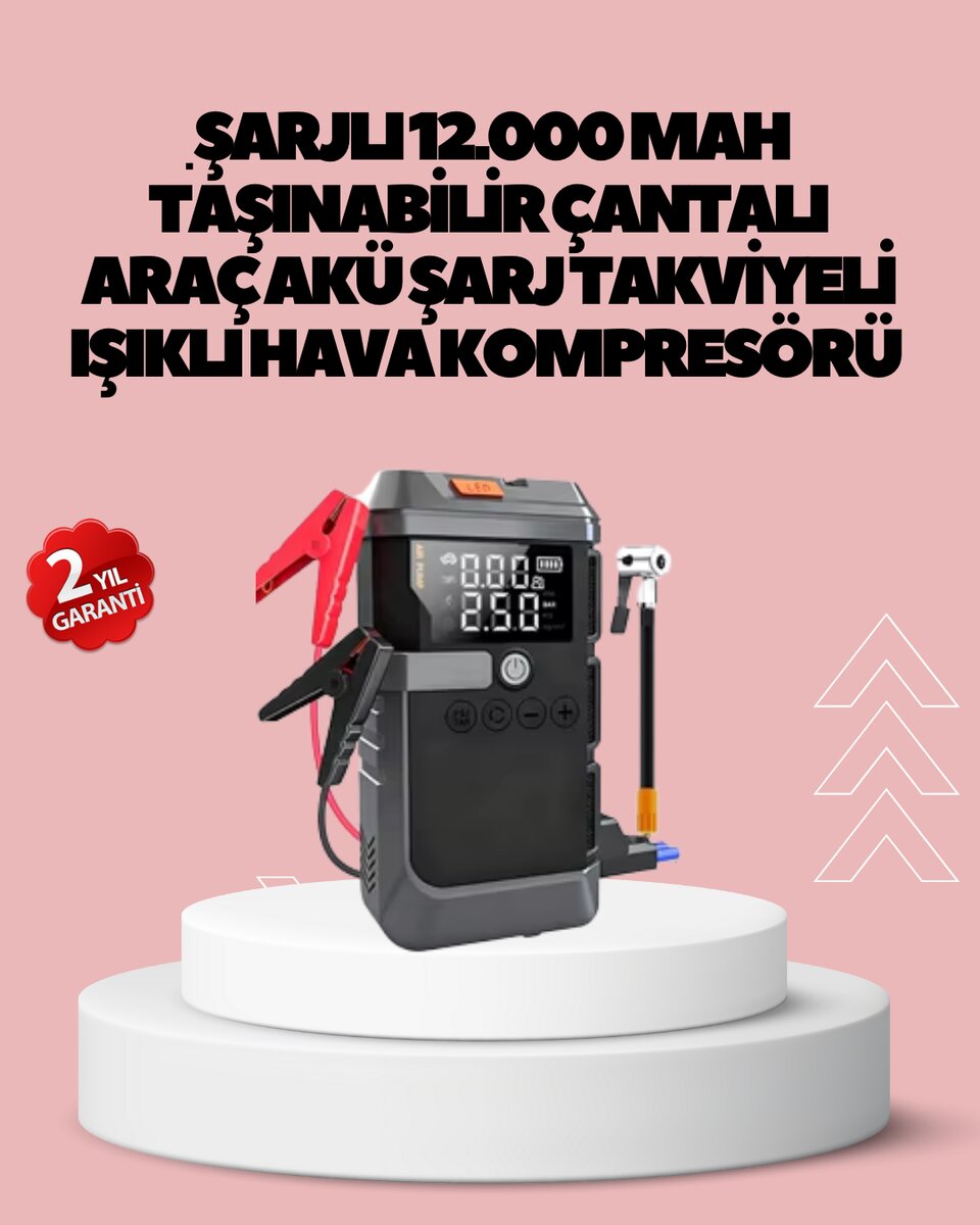 Araç İçin 4 Fonksiyonlu Akü Takviye ve Lastik Şişirme Cihazı