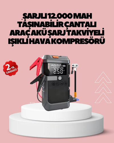 Araç İçin 4 Fonksiyonlu Akü Takviye ve Lastik Şişirme Cihazı