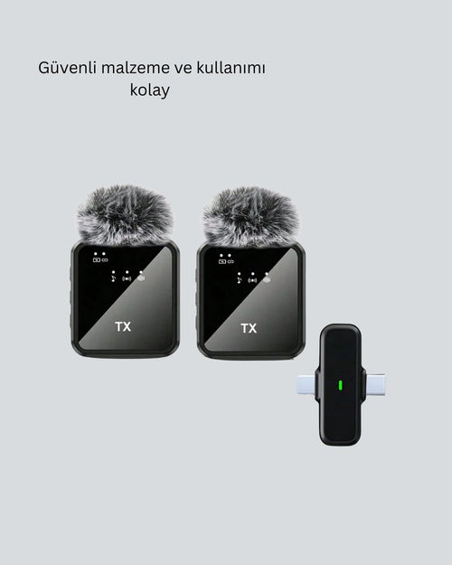 2in1 Kablosuz Yaka Mikrofonu iOS ve Android Uyumlu - görsel 2