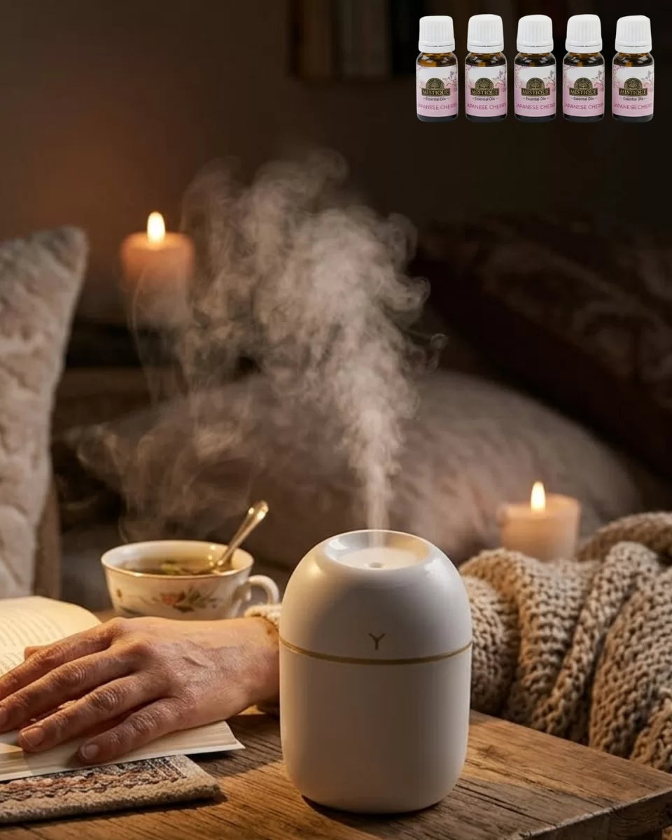 Mini Nemlendirici 5 Esans Hediyeli LED Işıklı Taşınabilir Aromaterapi Buhar Makinesi