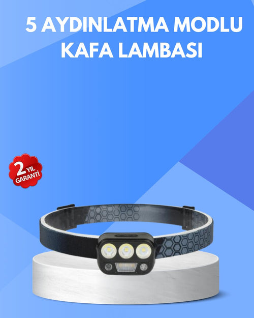 300 Lümen Sensörlü LED Kafa Lambası USB Şarjlı SOS Modlu