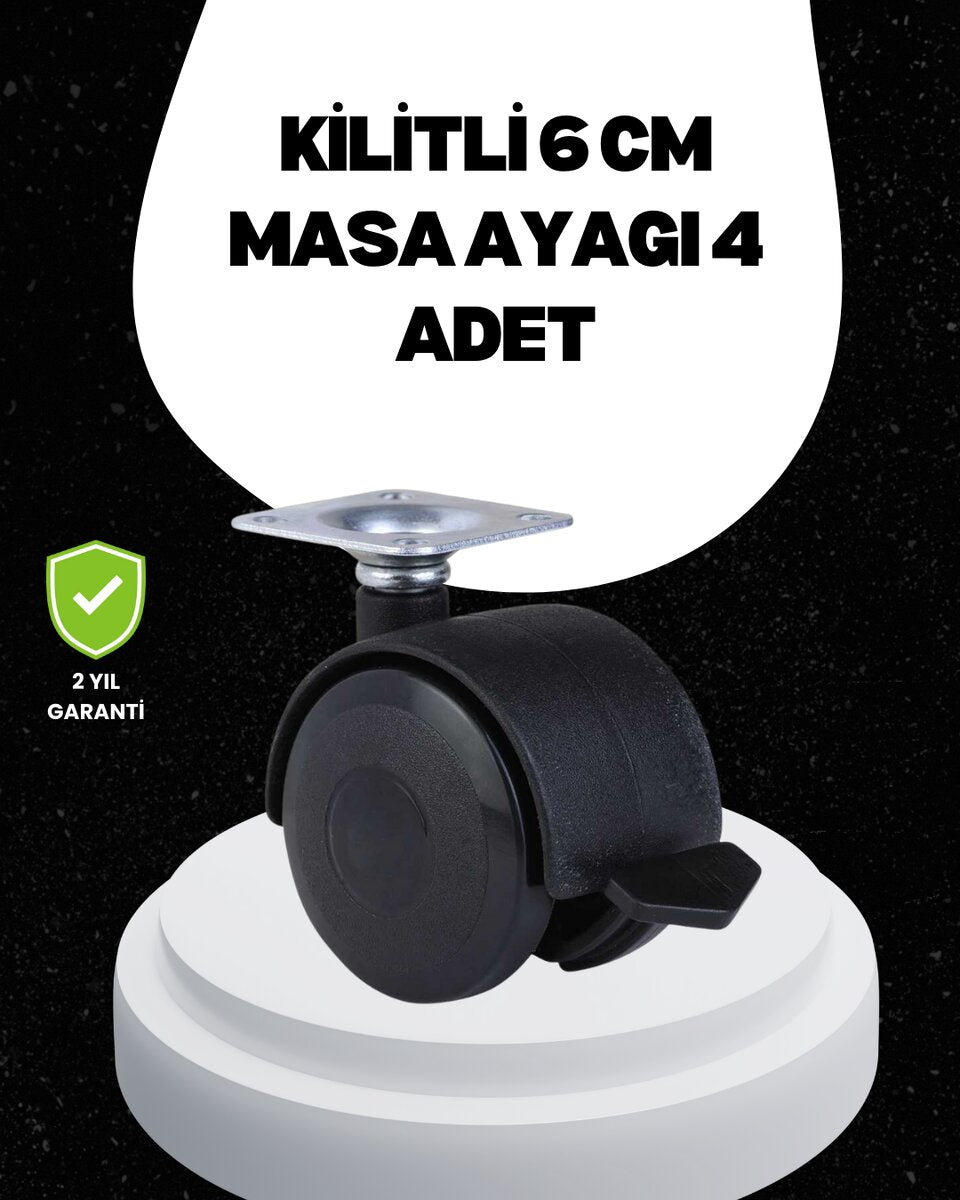 6 cm Kilitli Tekerlek Ayak 4 Adet Sehpa ve Ekipman Uyumlu
