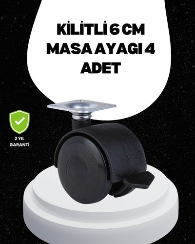 6 cm Kilitli Tekerlek Ayak 4 Adet Sehpa ve Ekipman Uyumlu