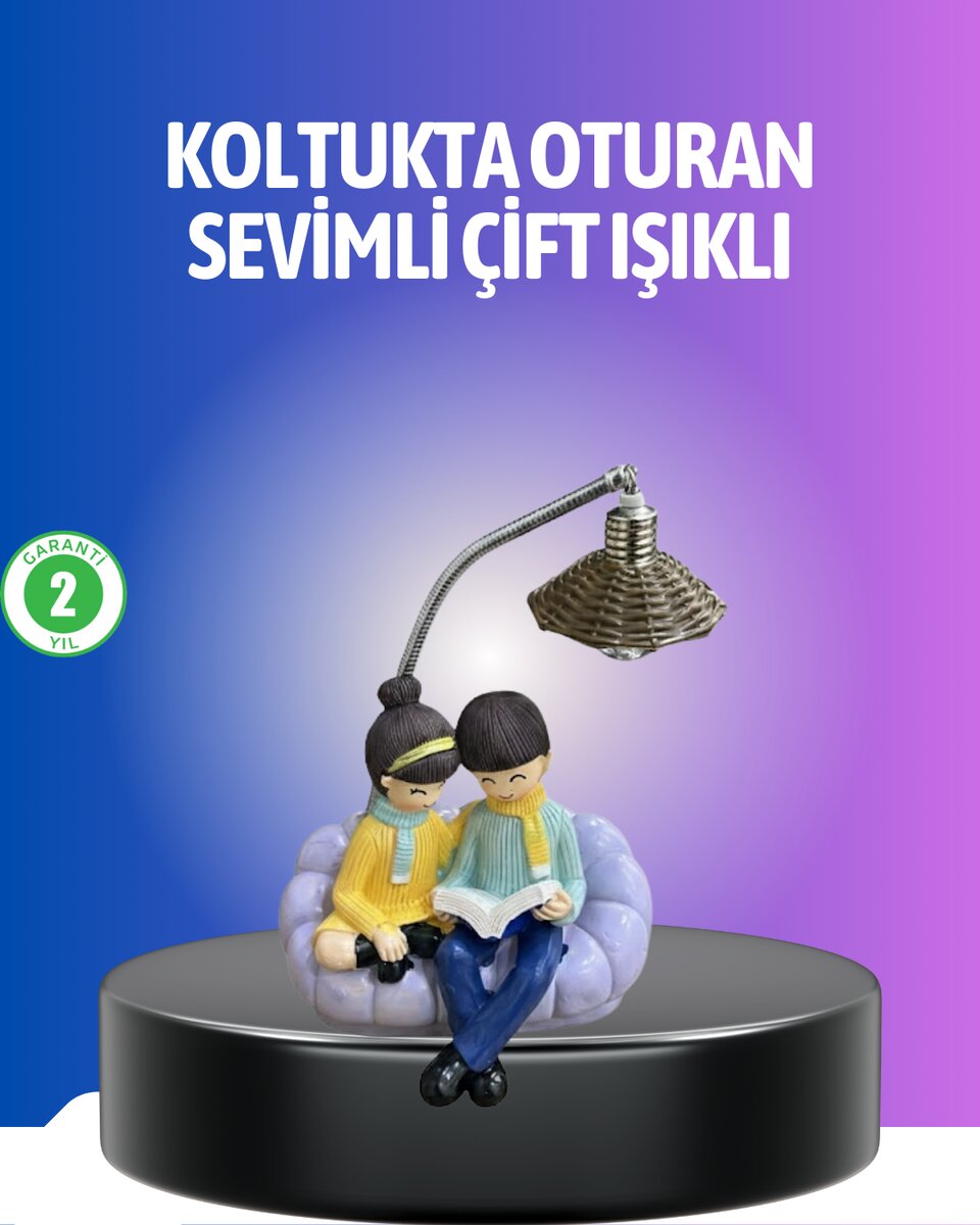 Kitap Okuyan Çift Figürlü Gece Lambası Romantik Dekoratif Masa Lambası
