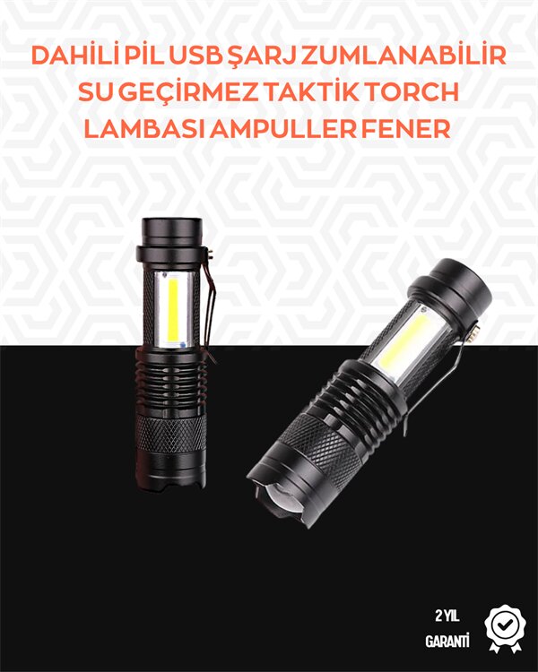 Taşınabilir Şarjlı LED Fener - 4 Modlu 2000LM Ayarlanabilir Odak