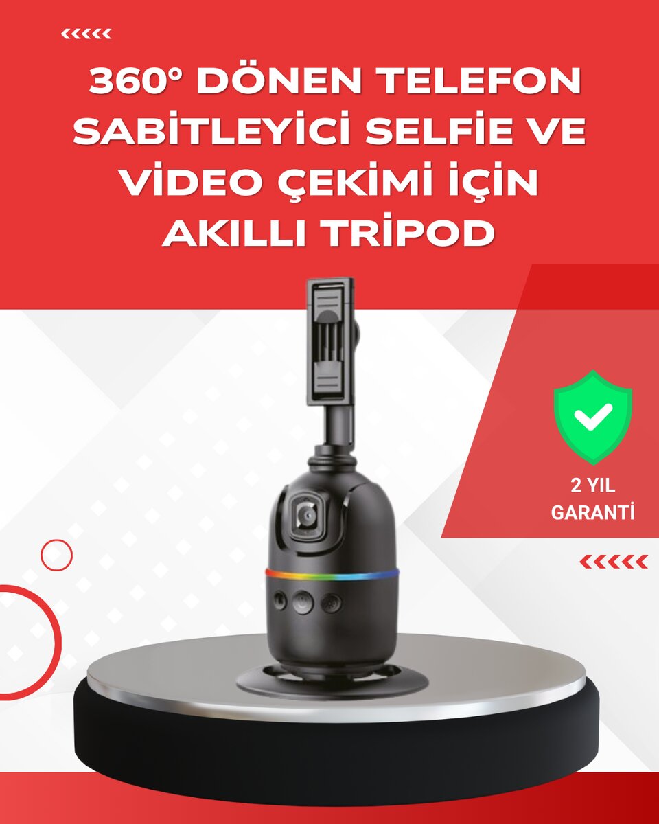 Yapay Zeka Destekli Yüz Takip Özellikli 360 Derece Dönen Masaüstü Telefon Sabitleyici