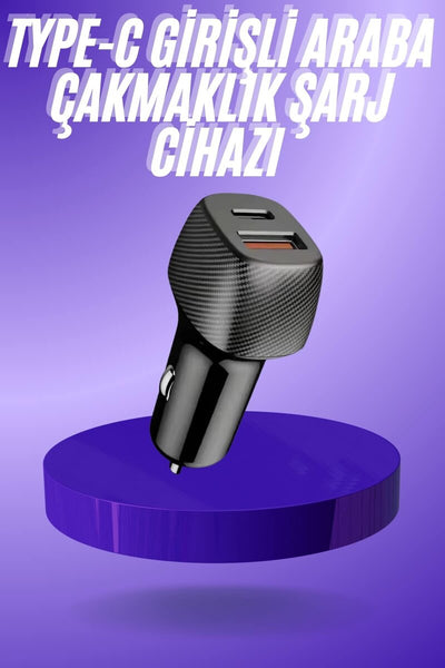 38W USB Type-C Girişli Oto Çakmaklık Araç İçi Hızlı Şarj Çakmaklık Şarj Aleti