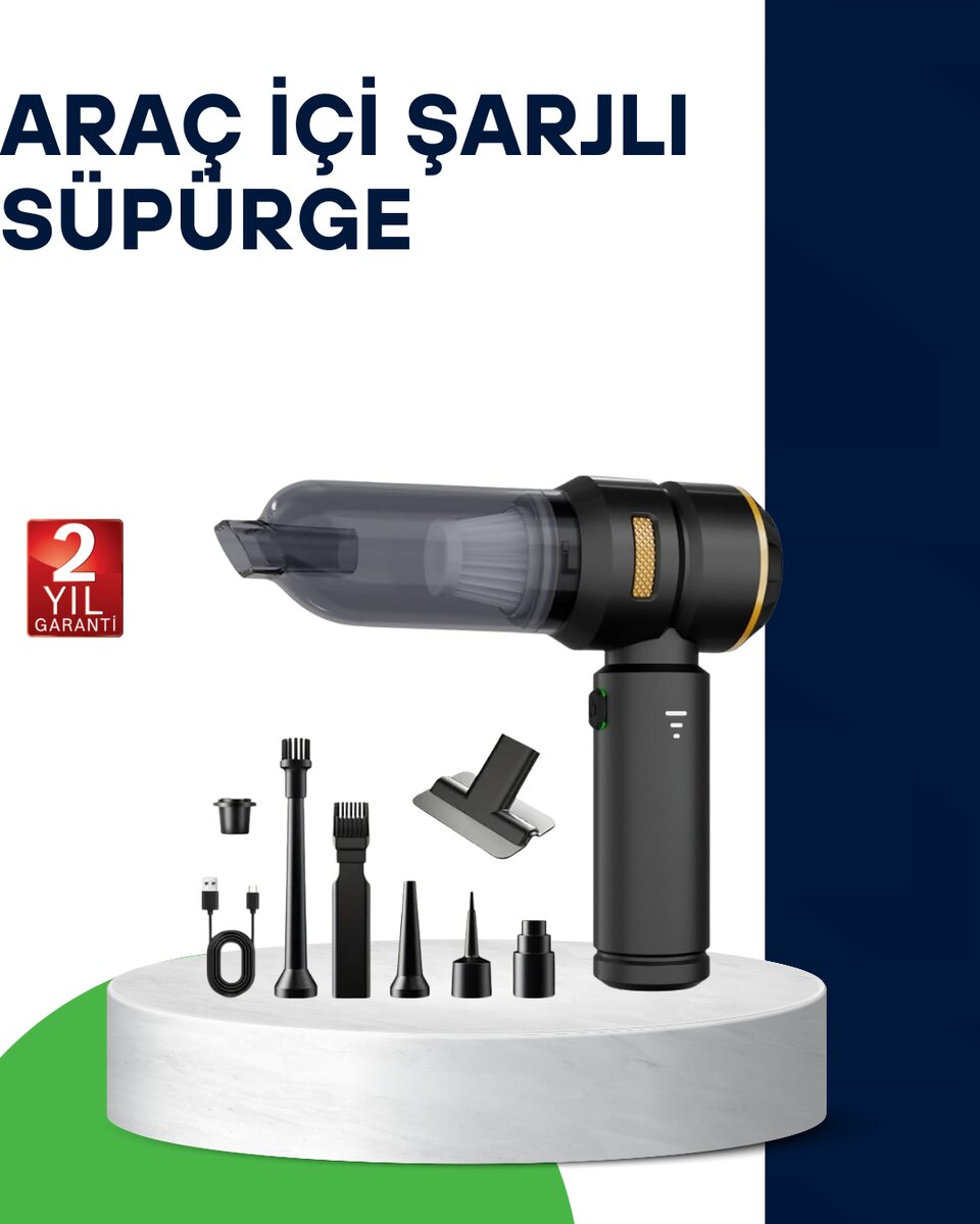 Kablosuz Şarjlı Araç İçi ve Küçük Alanlar İçin Güçlü Vakumlu Süpürge