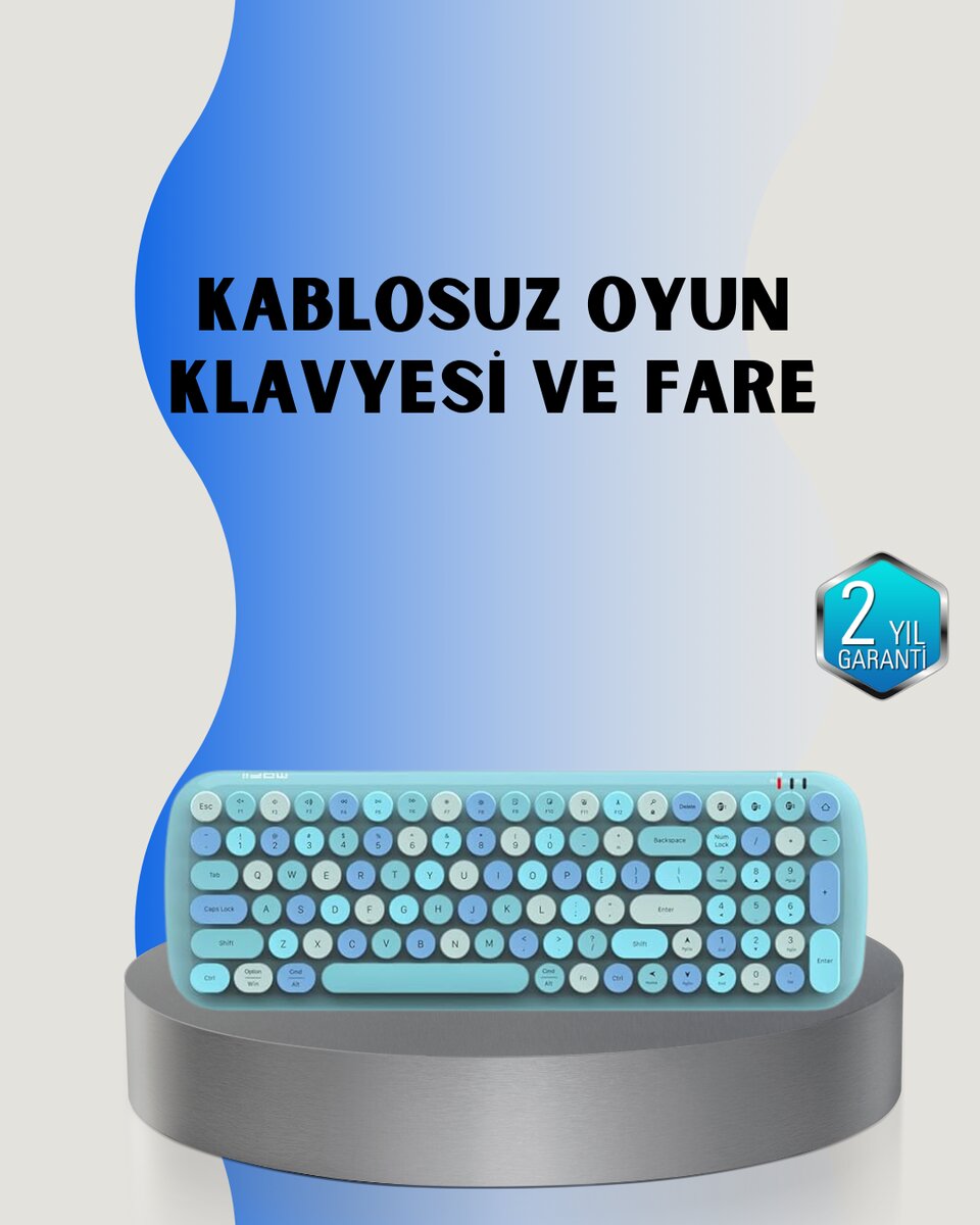 Retro Tarz Kablosuz Klavye Mouse Seti – 104 Tuşlu Ergonomik Tasarım