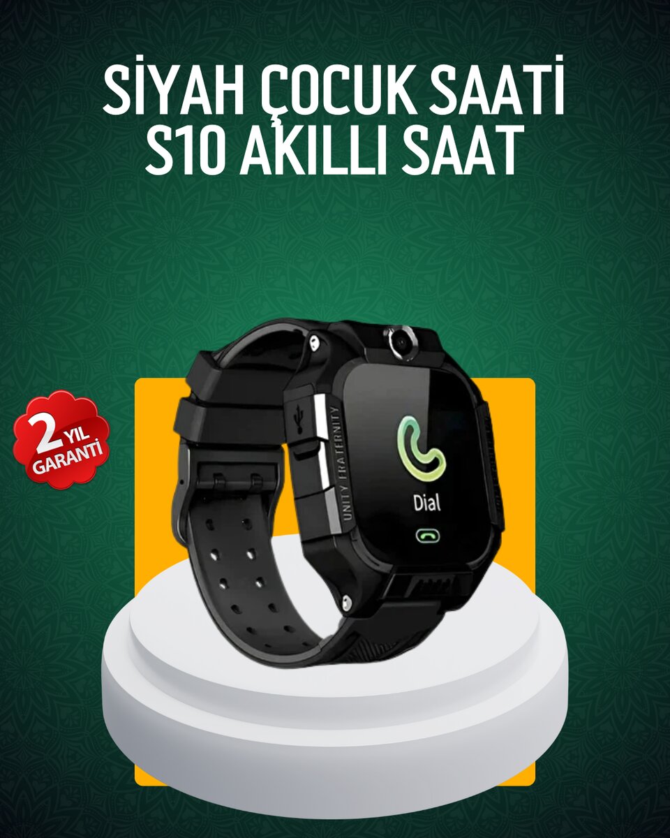 S10 Siyah Çocuk Takip Saati Güvenli Alan Uyarısı ve Sesli Mesaj