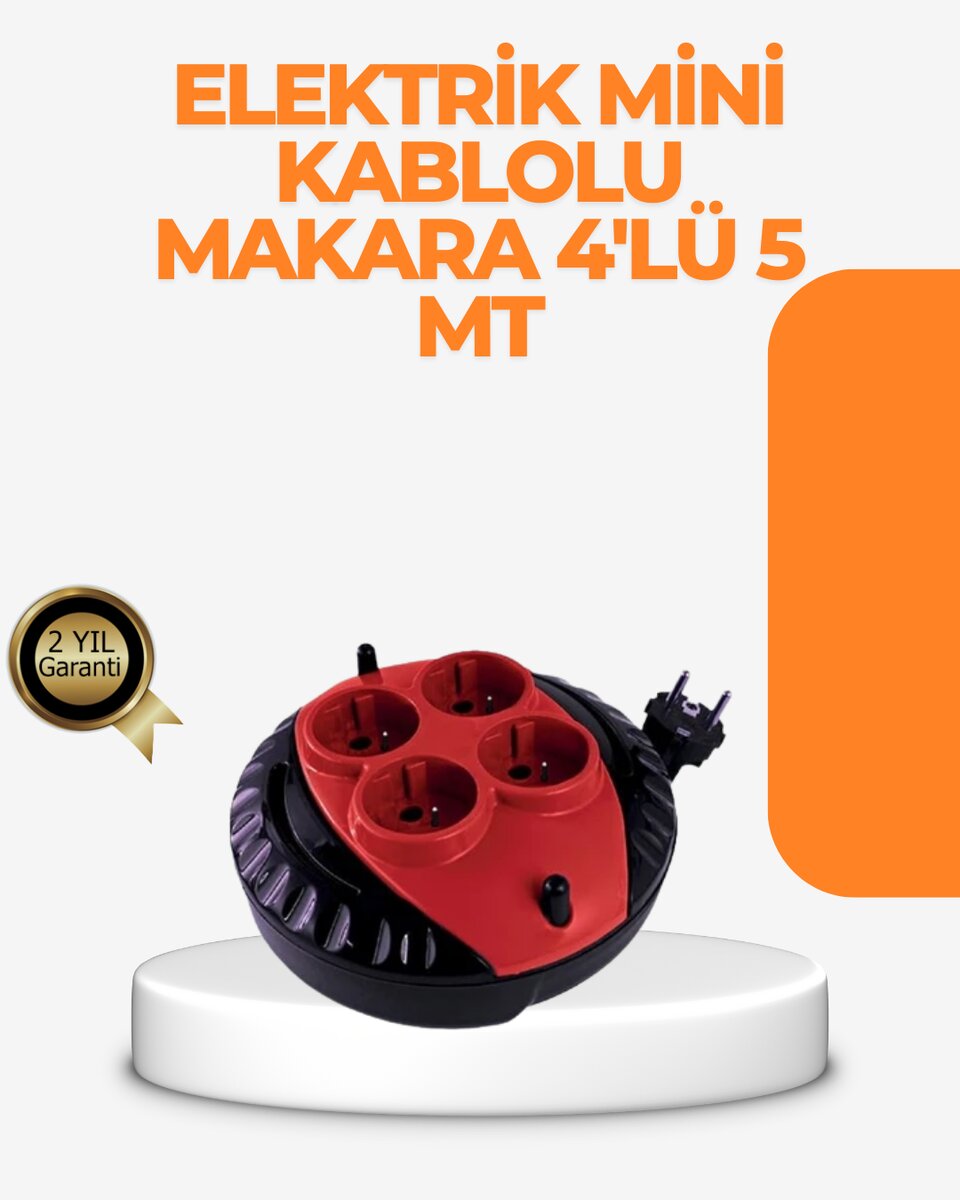 Kırmızı Renk 5 Metre 4’lü Kablolu Priz Makarası