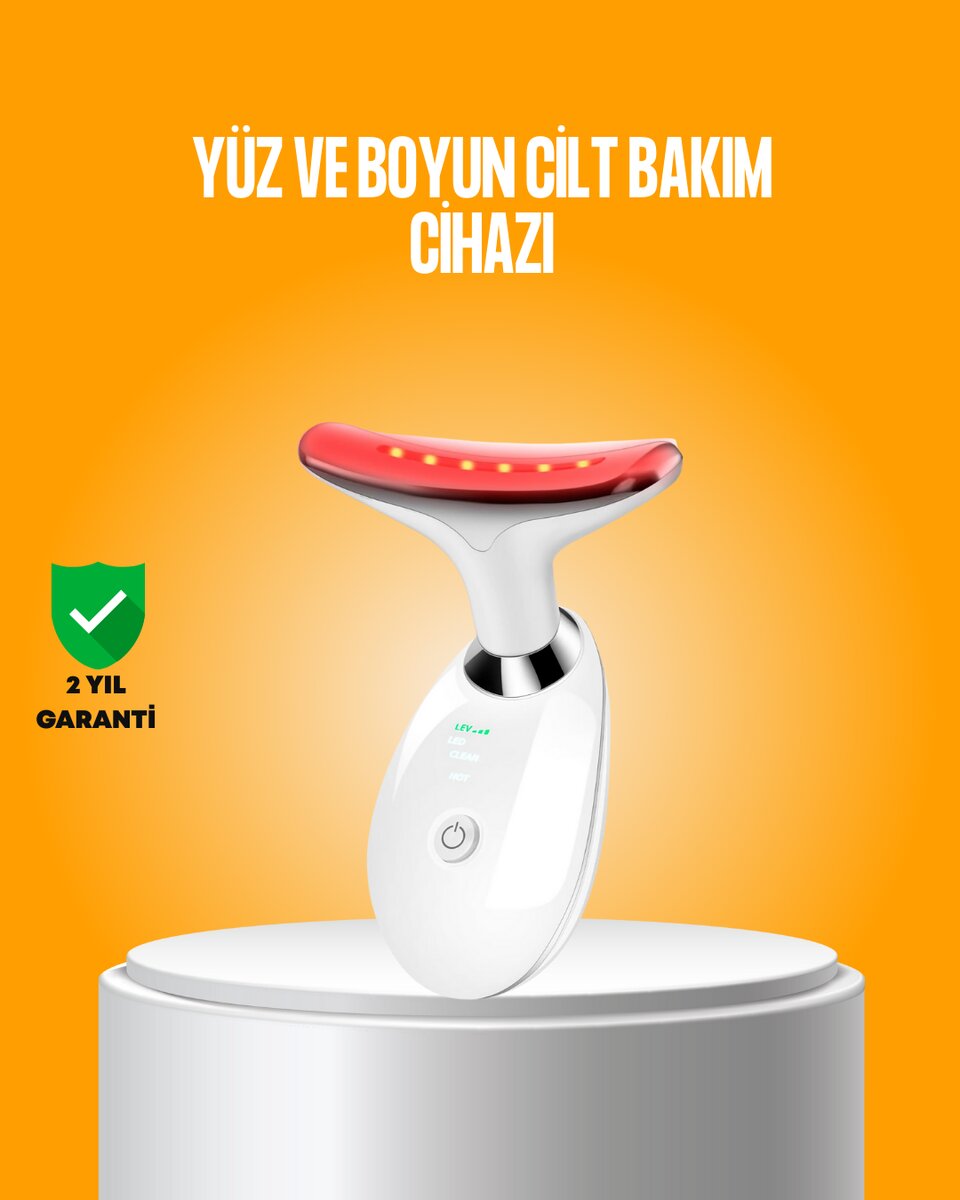3 Modlu Boyun ve Yüz Bakım Cihazı – EMS Temizleme Sıcak Masaj ve Renkli Işık Terapi Özellikli