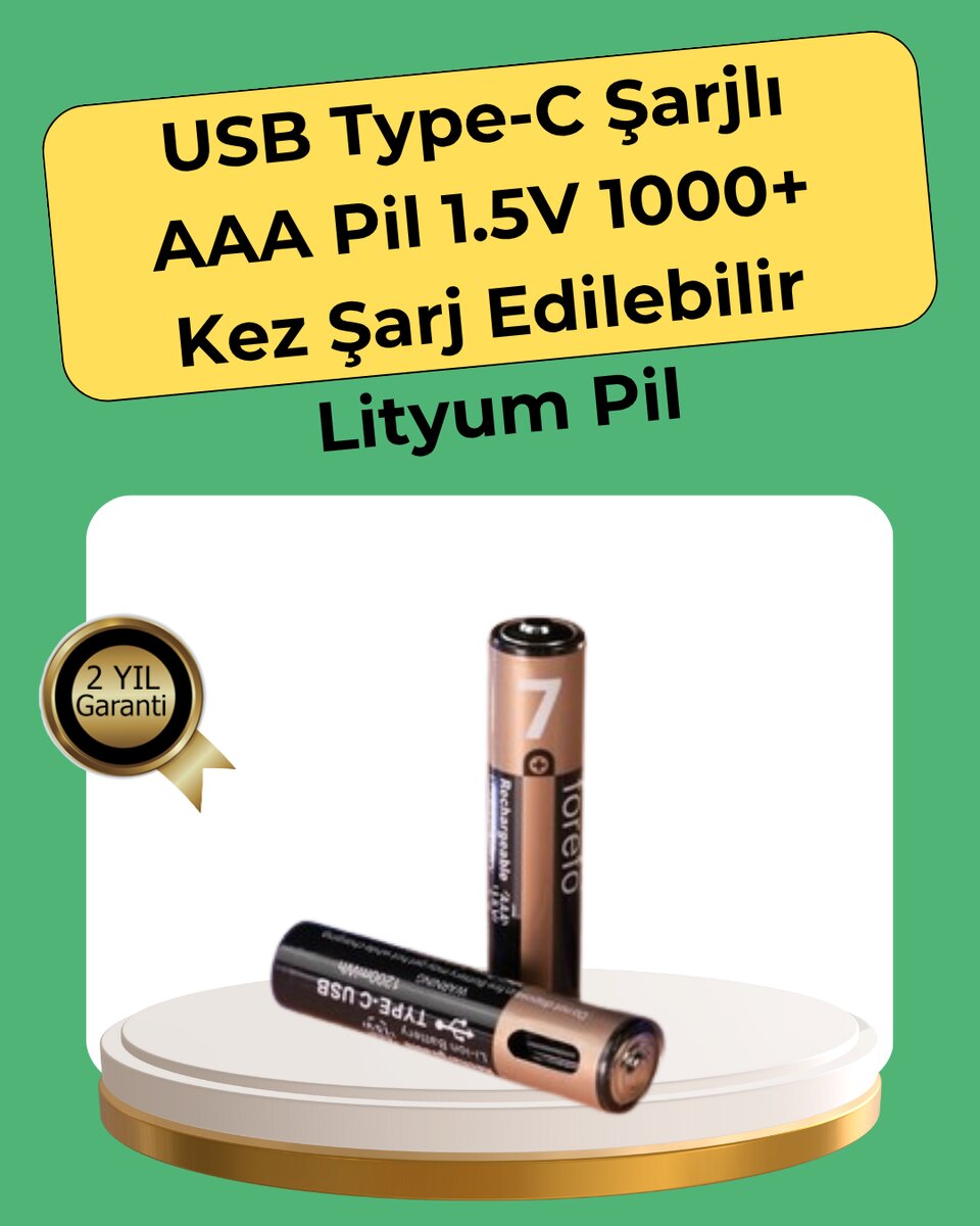 AAA Boyutunda USB Şarjlı Pil – Kompakt Tasarım Geniş Uyumluluk