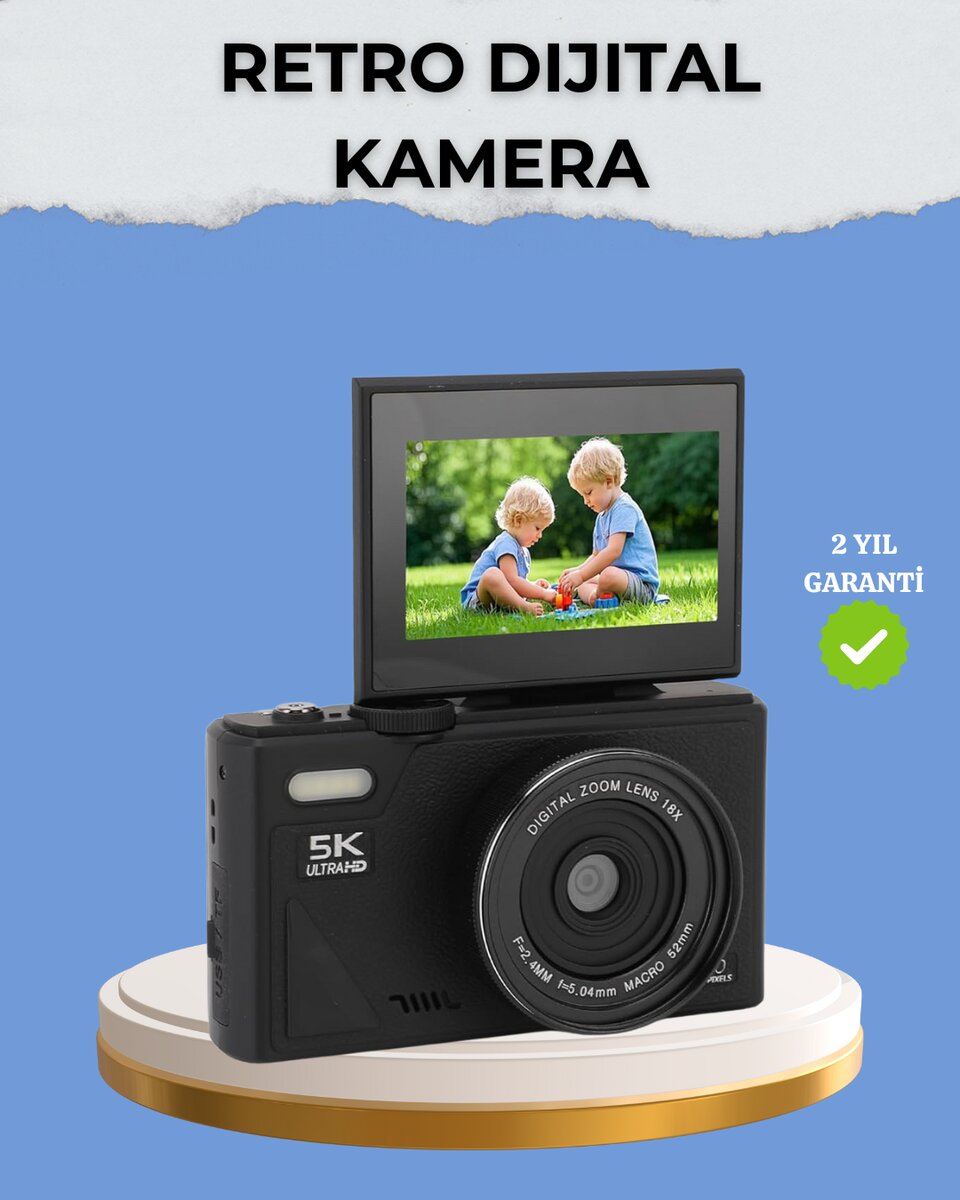 Taşınabilir Dijital Kamera 5K 75MP Stabilizasyonlu 18x Zoom Otofokus