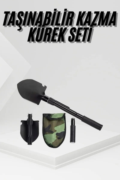Katlanır Portatif Kazma Kürek Seti Portatif Çelik Taşıma Çantalı Pusulalı