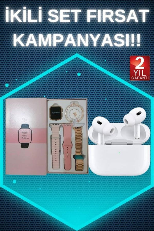 3 Kordonlu Pembe Amoled Ekran Akıllı Saat ve Yeni Nesil Pro Kablosuz Bluetooth Kulaklık ANC/ENC - görsel 2