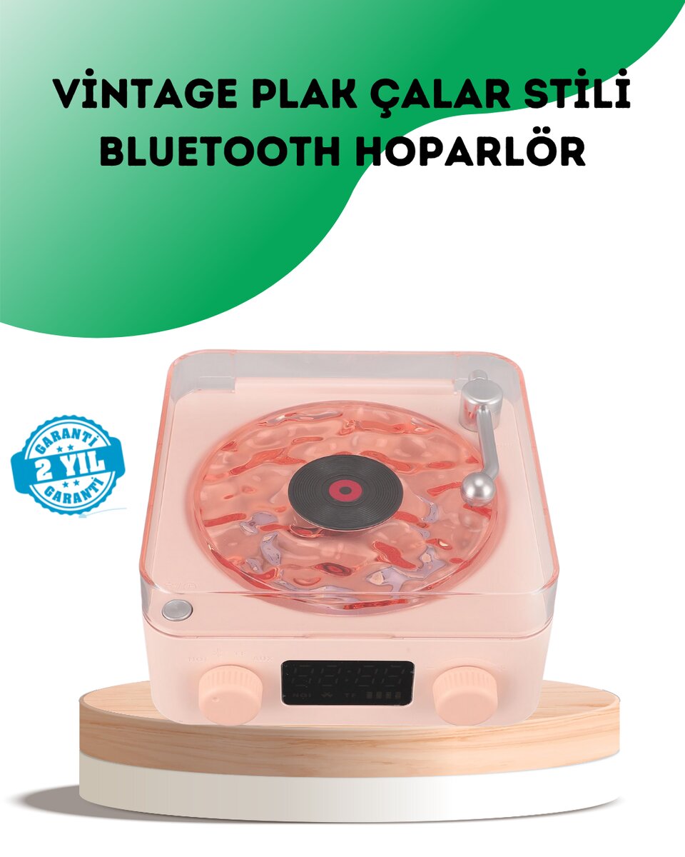 Retro Bluetooth Hoparlör – Kristal Ses Gece Lambası Saatli Tasarım