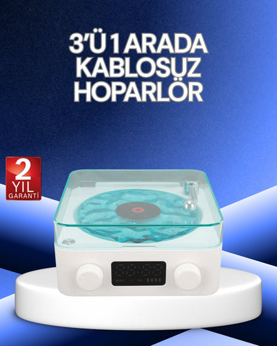 3-1 Kablosuz Bluetooth Hoparlör – Gece Lambalı Saatli Retro Tasarım
