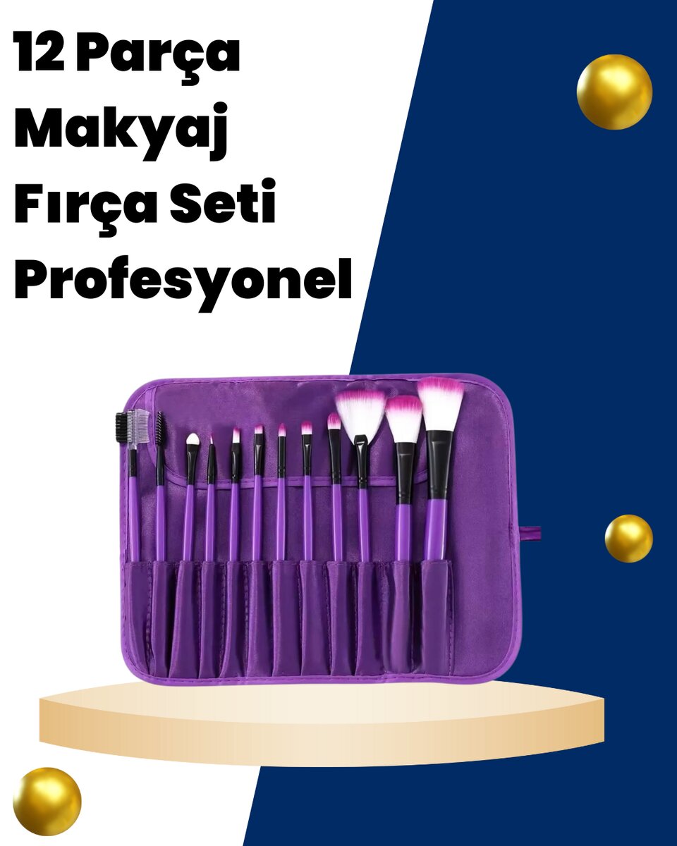 Profesyonel Makyaj Uygulamalarına Özel 12 Parça Kompakt ve Hafif Makyaj Fırça Seti