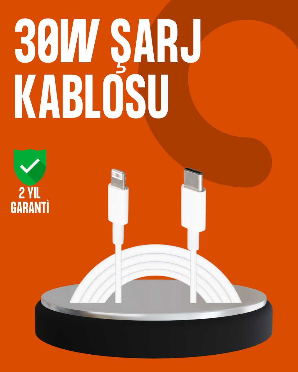 30W Type-C Lightning Hızlı Şarj Kablosu 1.2m iPhone Uyumlu