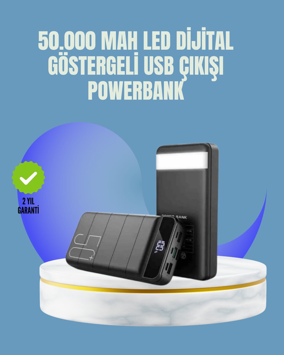Tüm Cihazlarla Uyumlu 50.000 mAh Powerbank – Yüksek Kapasiteli LED Gösterge ve Akıllı Koruma Fonksiyonlu