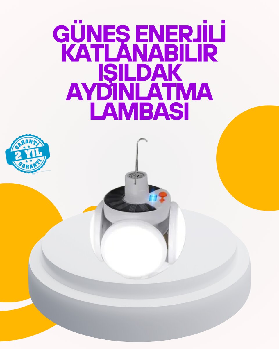 Solar Enerjili Katlanabilir Led Kamp ve Bahçe Lambası