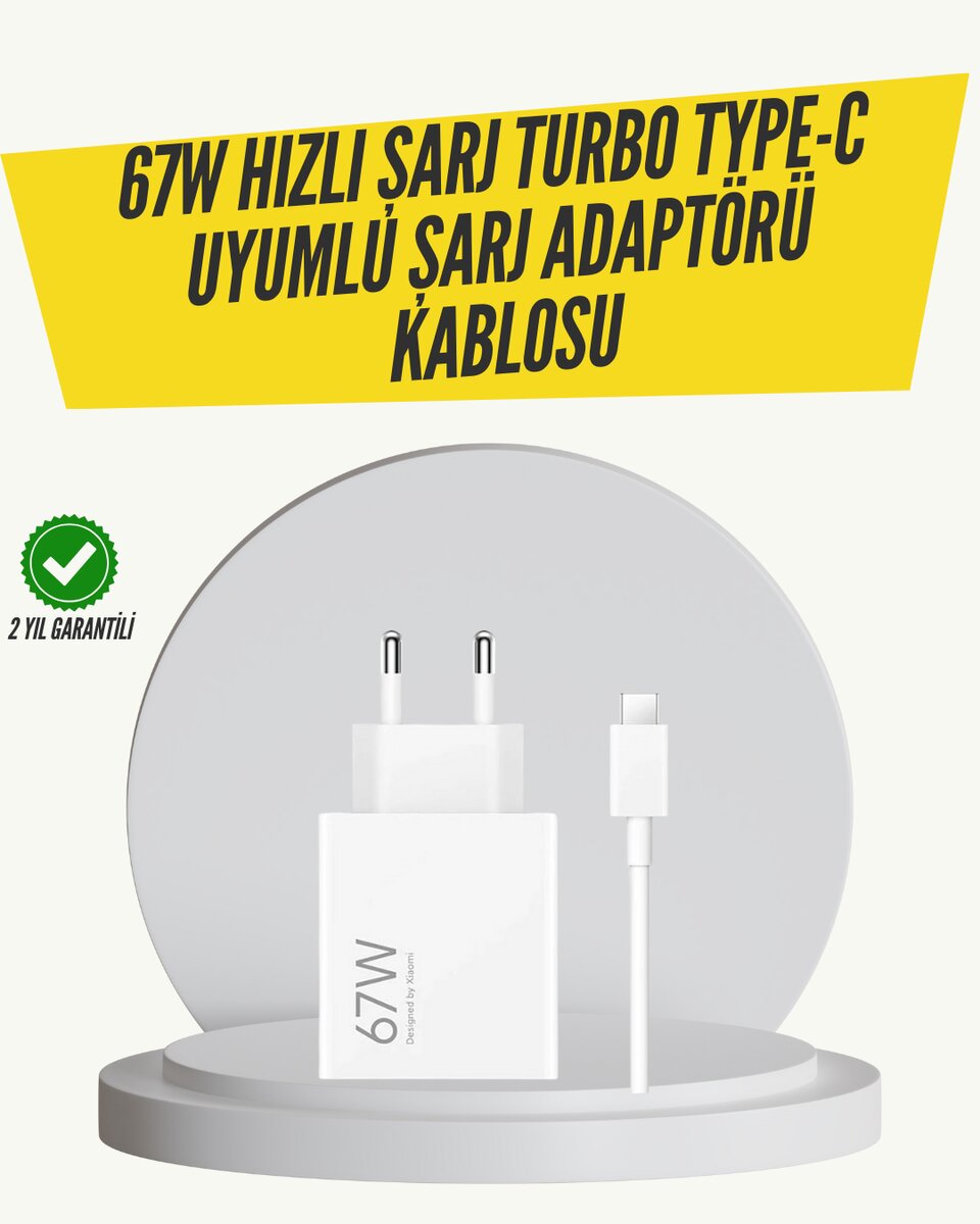 67W Turbo Hızlı Şarj Adaptörü ve Type-C Kablo Güvenli Şarj Teknolojisi
