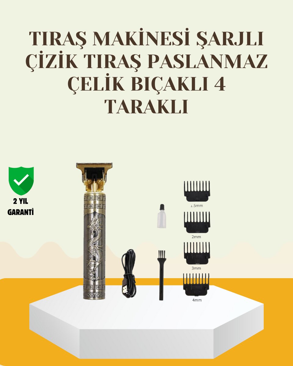 Şarjlı Titanyum Bıçaklı Saç ve Sakal Kesme Makinesi