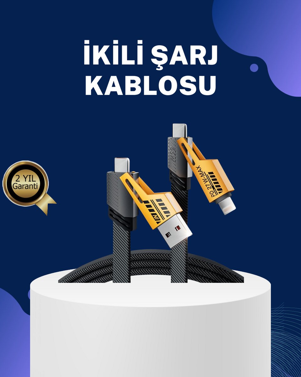 Örgülü Tasarım 4’ü 1 Arada USB-C Lightning Hızlı Şarj Kablosu