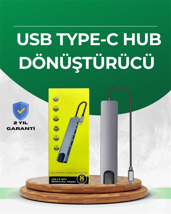 Type‑C Dönüştürücü – 2×USB3.0 SD/MS 4K Hdmı & RJ45 ile Profesyonel Kullanım