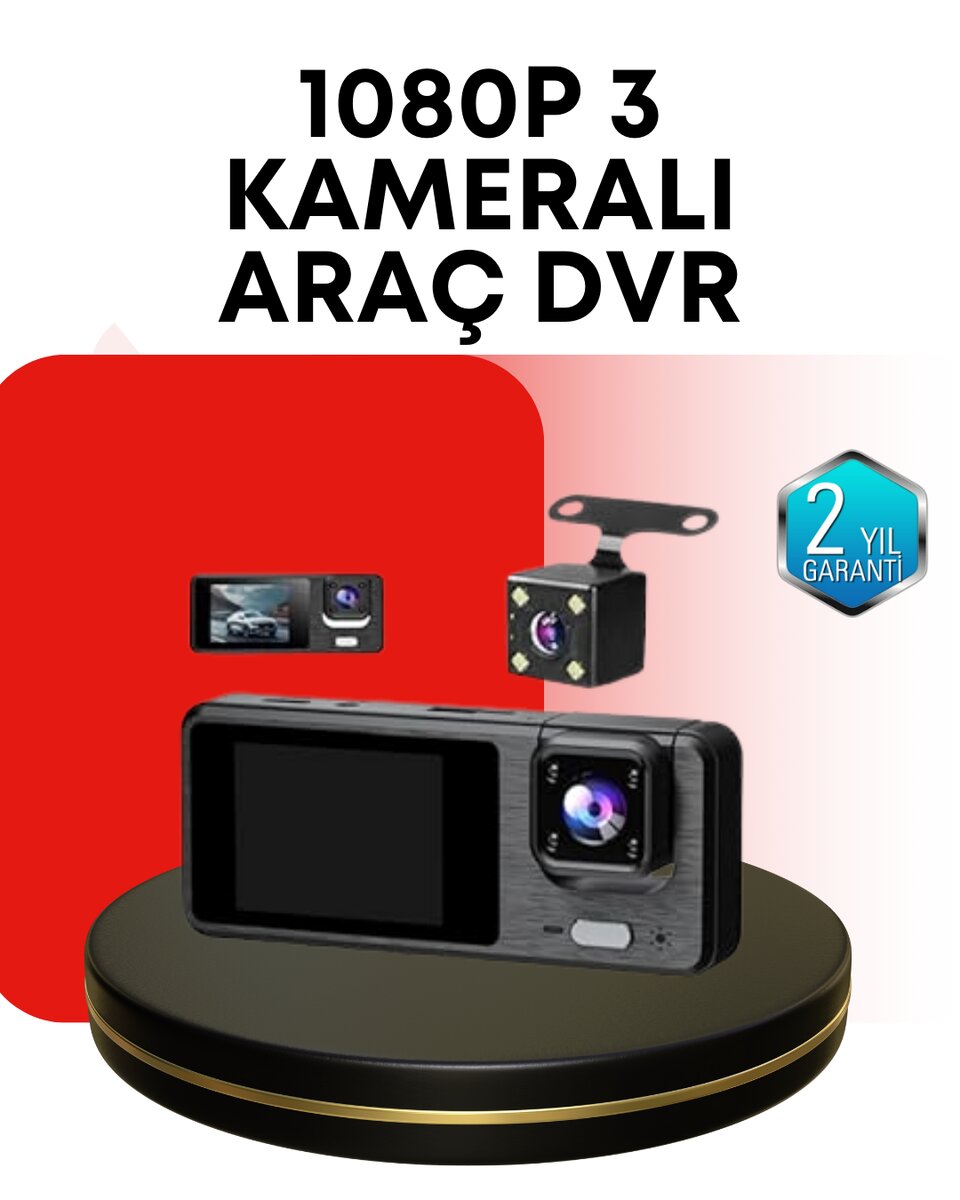 Araç Kamerası 3’lü Sistem | Full HD Sesli Kayıt ve Park Gözetimi