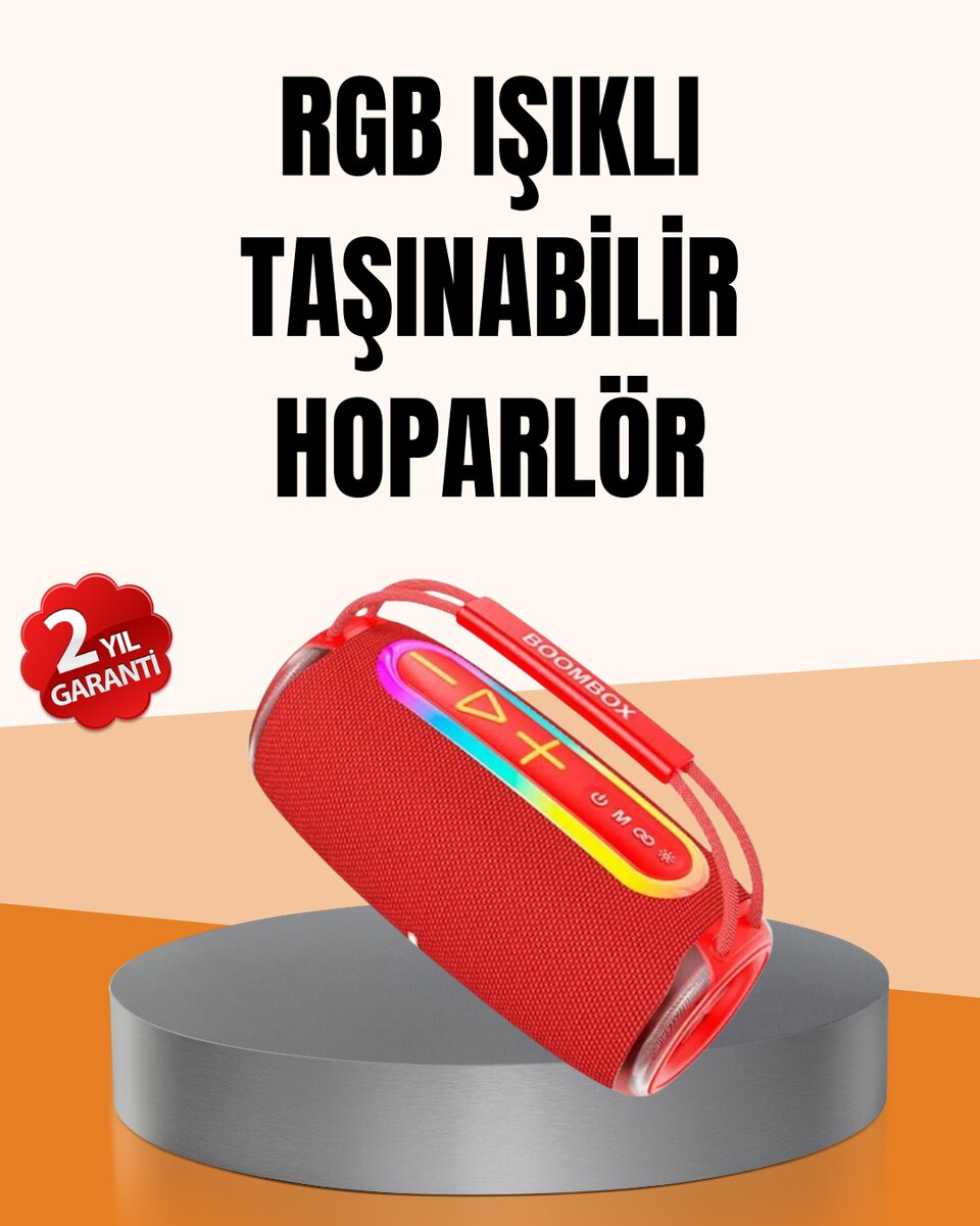 IPX6 Su Geçirmez RGB LED Işıklı Taşınabilir Bluetooth Hoparlör 2400 mAh