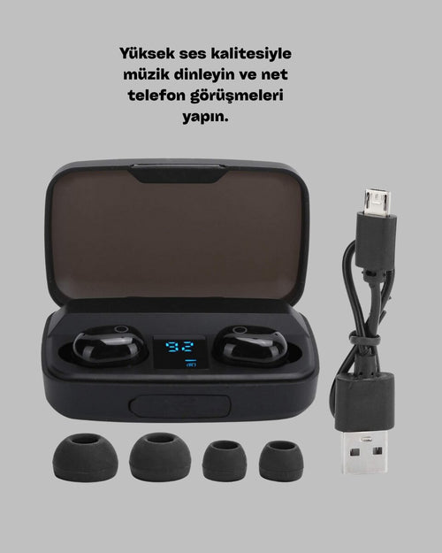 1800 mAh Güçlü Şarj Kutusu ile Bluetooth Kulaklık Seti - görsel 2