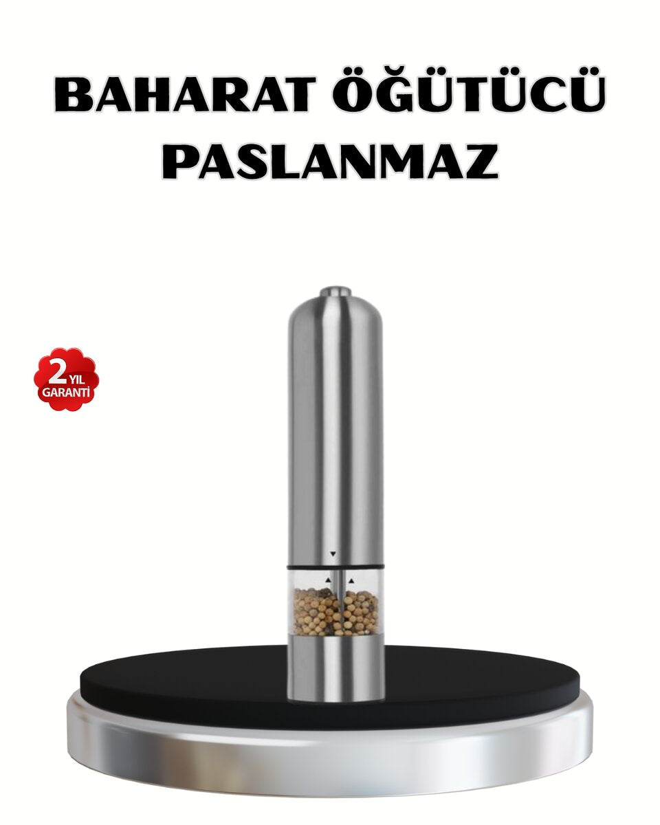 Modern Otomatik Baharat Öğütücü Seti – Pilli Paslanmaz Çelik LED Aydınlatmalı