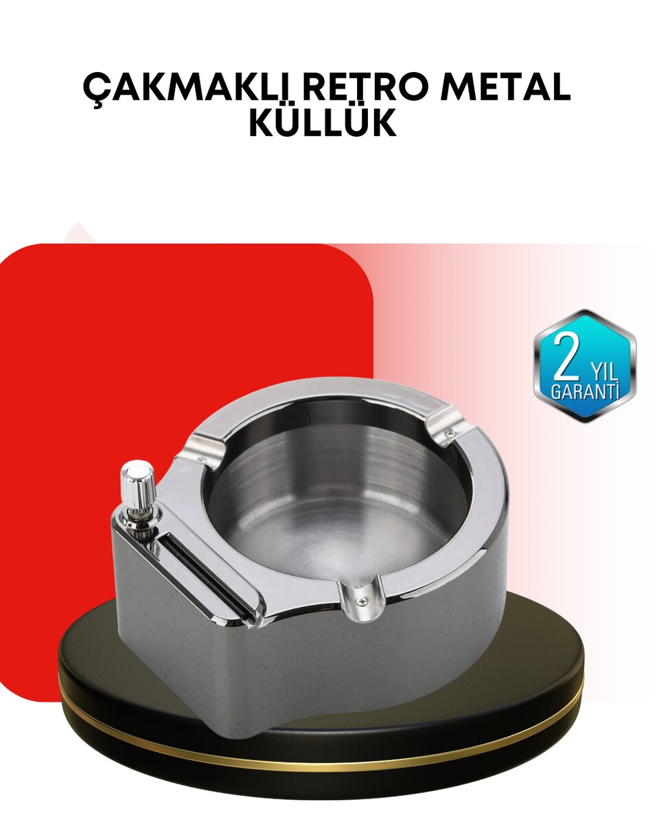 Paslanmaz Çakmaklı Küllük Modern Masa Üstü Aksesuar