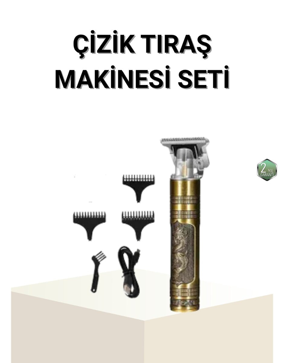 T Bıçaklı Profesyonel Çizik Tıraş Makinesi Seti – 120 Dakika Kullanım Şarjlı & Kablolu