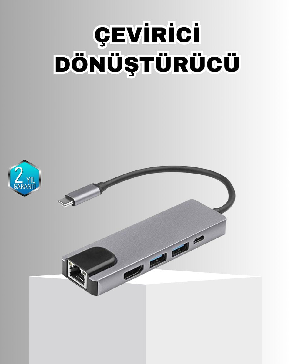 Alüminyum Kasalı MacBook USB-C Hub – 4K Hdmı USB 3.0 SD/TF Kart Girişi PD Şarj Desteği