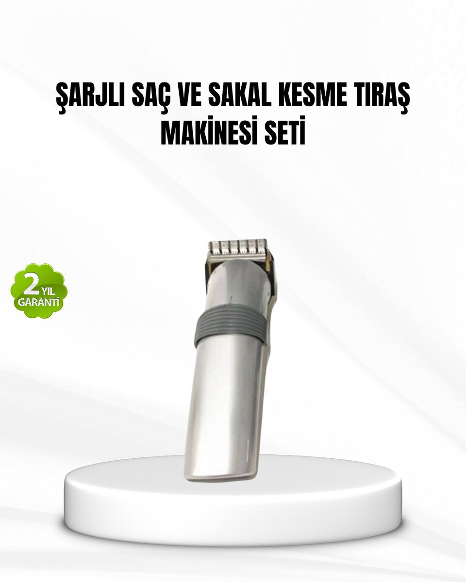 Şarjlı Saç ve Sakal Kesme Makinesi – Paslanmaz Çelik Bıçak Ayarlanabilir Başlık