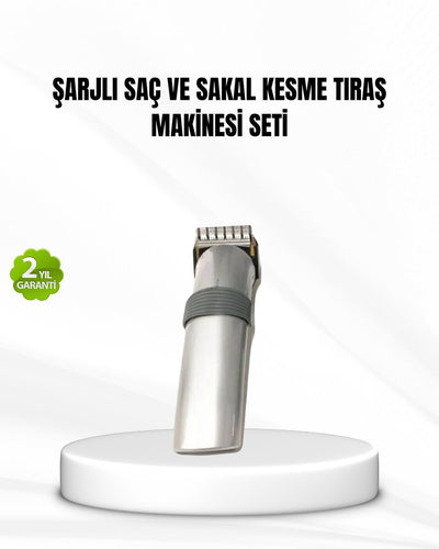 Şarjlı Saç ve Sakal Kesme Makinesi – Paslanmaz Çelik Bıçak Ayarlanabilir Başlık