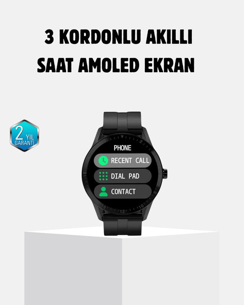 3 Kordonlu Amoled Akıllı Saat – Sağlık Takipli