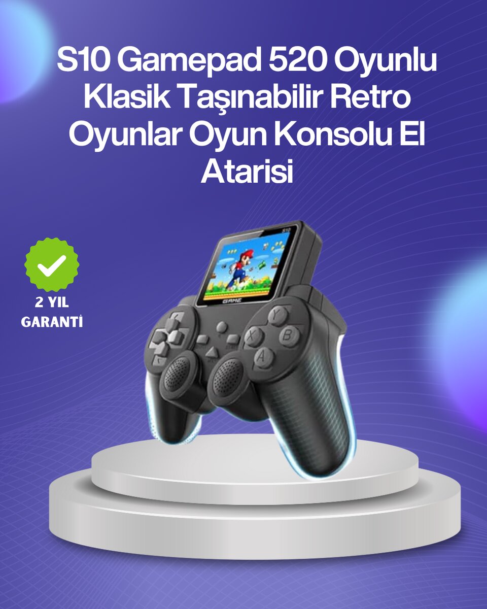 500 Oyunlu Nostaljik El Tipi Oyun Konsolu Taşınabilir Şarjlı Cihaz Renkli Ekran ve TV Destekli