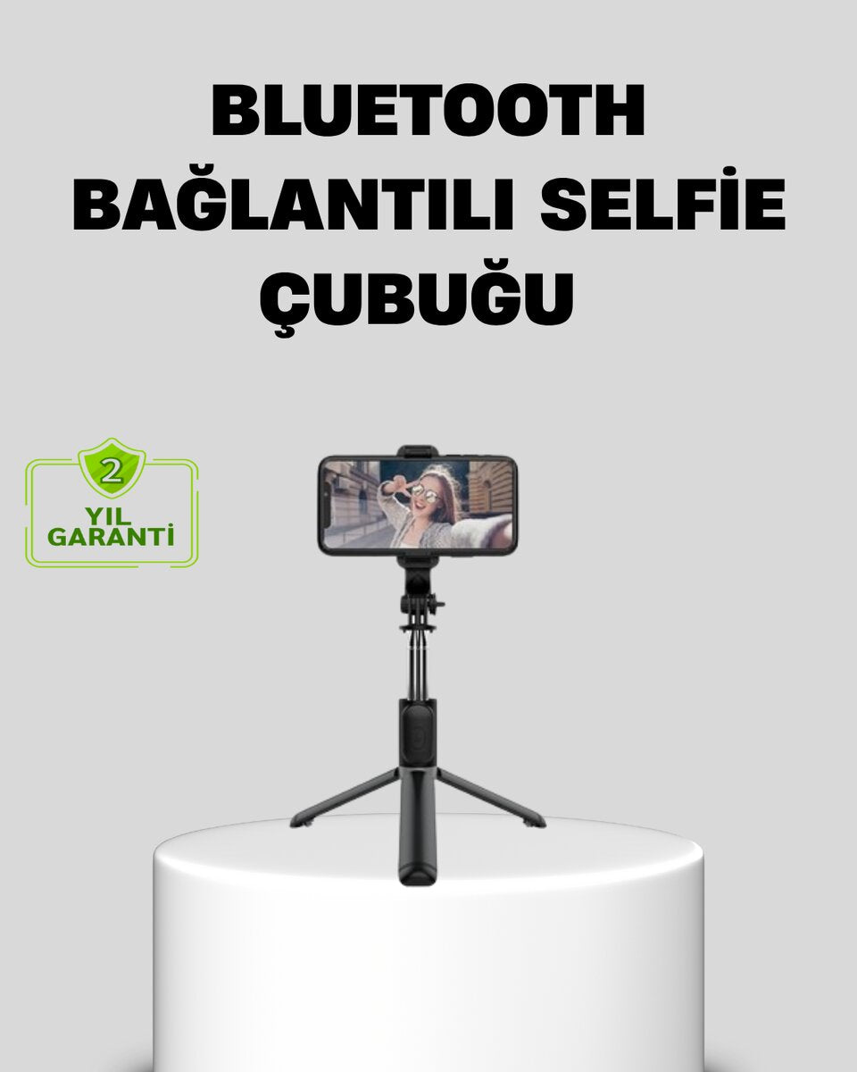 Bluetooth Selfie Çubuğu – 360° Dönebilen Başlık Kablosuz Bağlantı