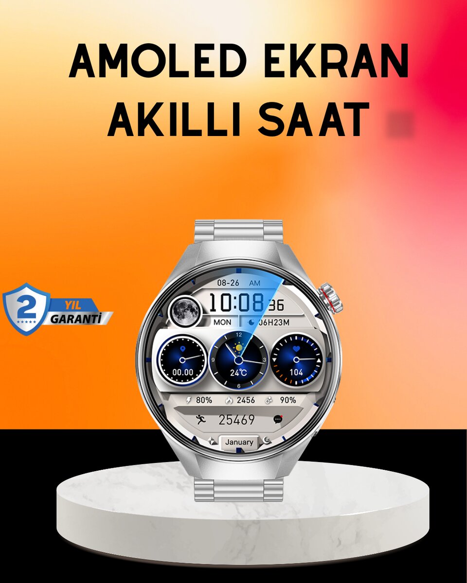 Akıllı Saat Amoled Ekran Bluetooth Aramalı – Nabız Uyku ve Spor Takipli