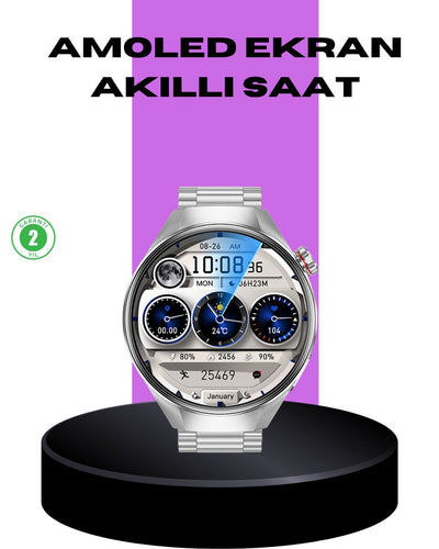 Akıllı Saat Metal Kordonlu Tam Ekran Amoled – Arama ve Sağlık Takip Özellikli