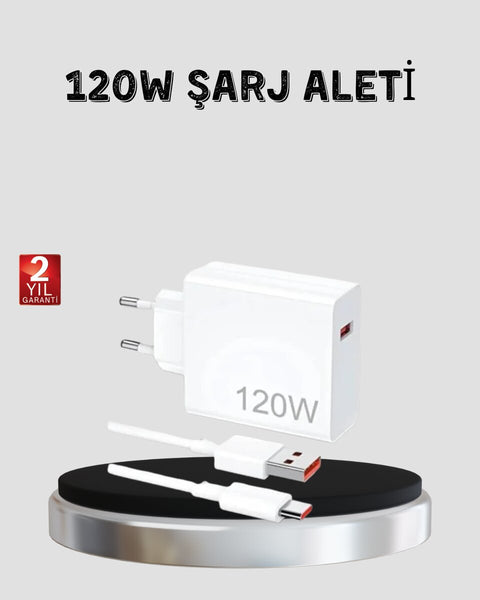 120W Hızlı Şarj Başlığı Ultra Güçlü Type-C Adaptör Kablo Dahil